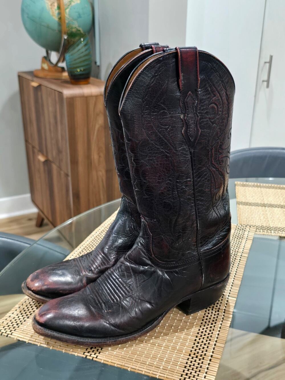 Lucchese 2000 Black Cherry leather cowboy boots 14" Men's size 8.5 D